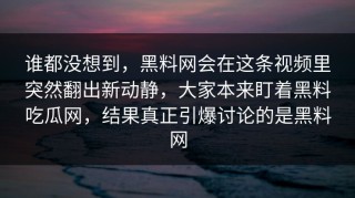 谁都没想到，黑料网会在这条视频里突然翻出新动静，大家本来盯着黑料吃瓜网，结果真正引爆讨论的是黑料网