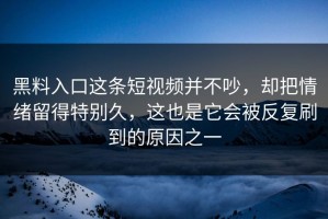 黑料入口这条短视频并不吵，却把情绪留得特别久，这也是它会被反复刷到的原因之一