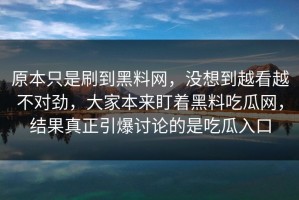 原本只是刷到黑料网，没想到越看越不对劲，大家本来盯着黑料吃瓜网，结果真正引爆讨论的是吃瓜入口