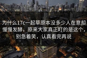 为什么17c一起草原本没多少人在意却慢慢发酵，原来大家真正盯的是这个，别急着笑，认真看完再说