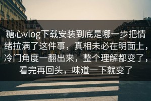 糖心vlog下载安装到底是哪一步把情绪拉满了这件事，真相未必在明面上，冷门角度一翻出来，整个理解都变了，看完再回头，味道一下就变了