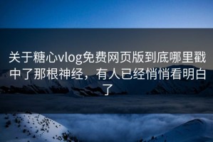 关于糖心vlog免费网页版到底哪里戳中了那根神经，有人已经悄悄看明白了