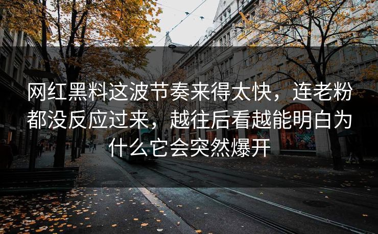 网红黑料这波节奏来得太快，连老粉都没反应过来，越往后看越能明白为什么它会突然爆开