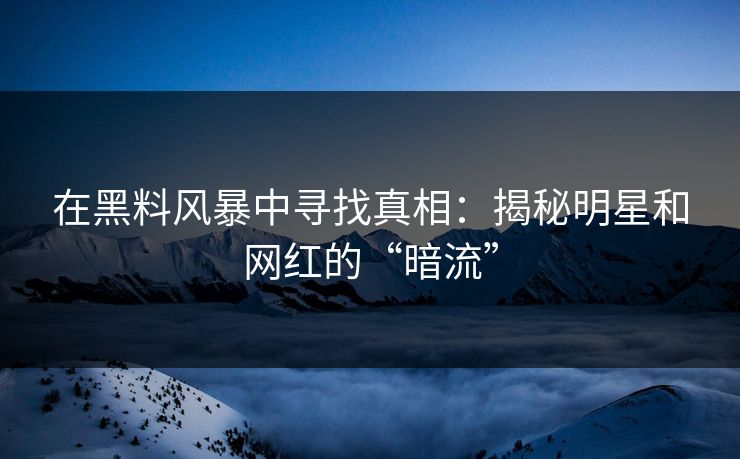 在黑料风暴中寻找真相：揭秘明星和网红的“暗流”