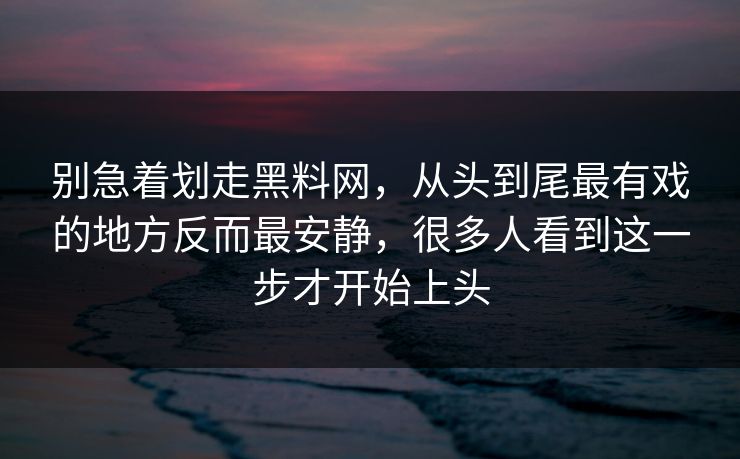 别急着划走黑料网，从头到尾最有戏的地方反而最安静，很多人看到这一步才开始上头