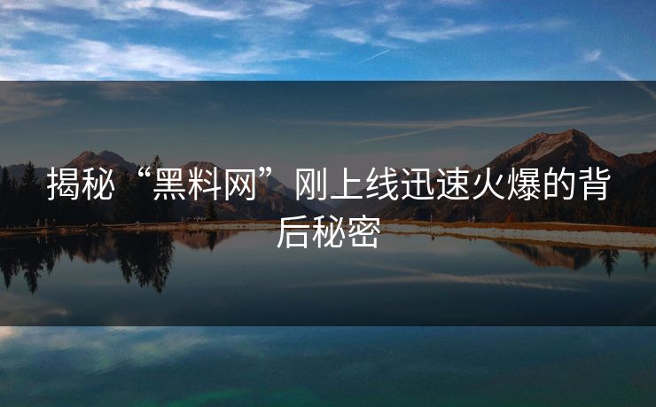 揭秘“黑料网”刚上线迅速火爆的背后秘密