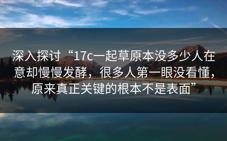 深入探讨“17c一起草原本没多少人在意却慢慢发酵，很多人第一眼没看懂，原来真正关键的根本不是表面”