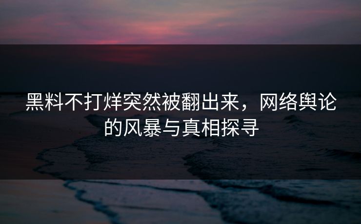 黑料不打烊突然被翻出来，网络舆论的风暴与真相探寻